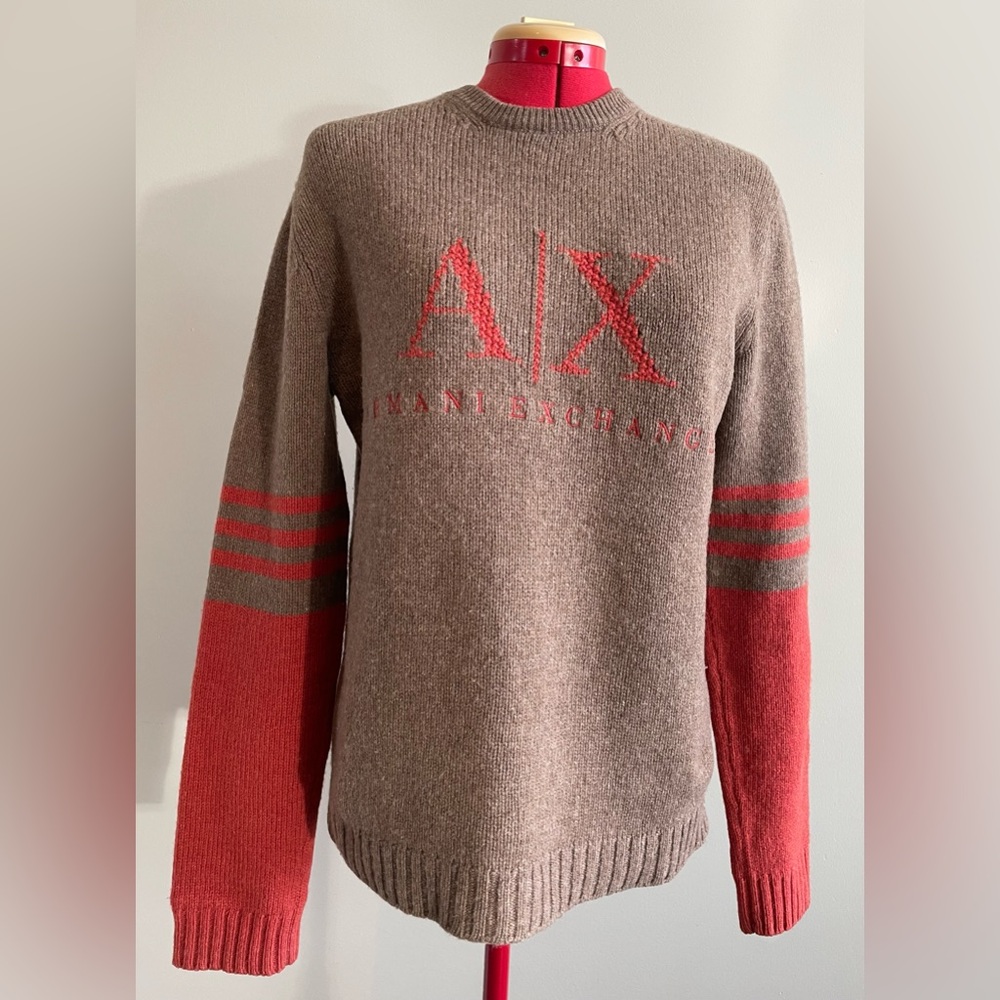Armani Exchange All wool Brown & Orange crewneck  Sweater  Size Medium